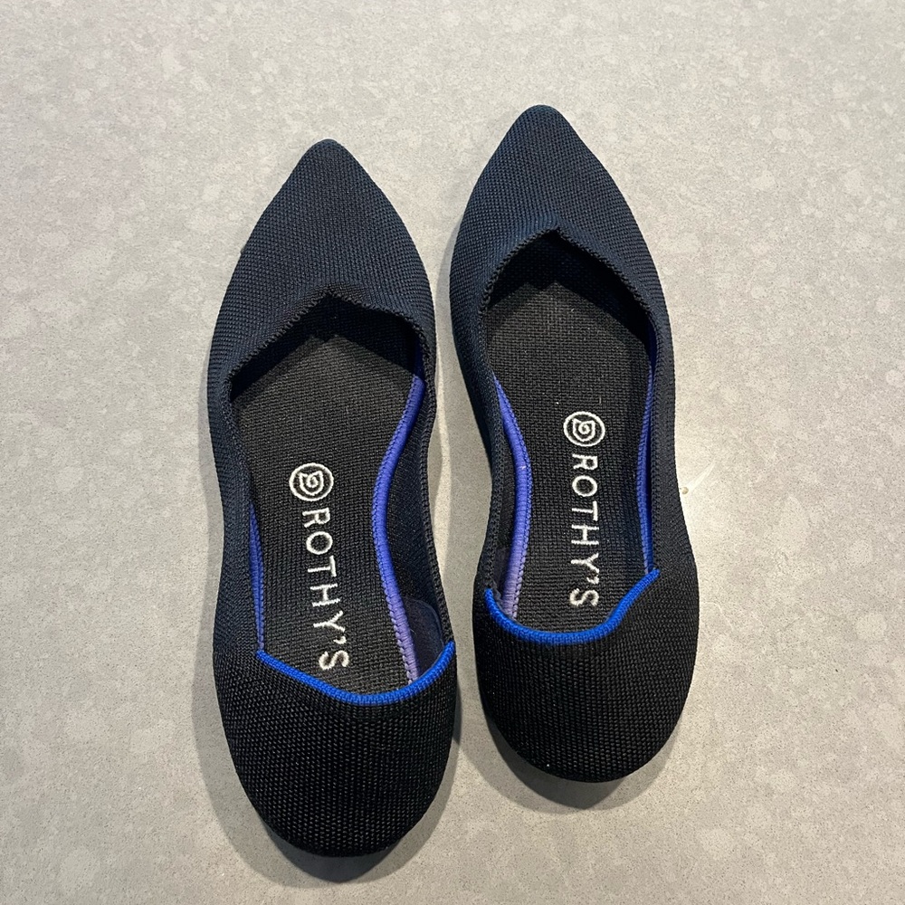 Rothy's Women's Black Flats with Blue Trim
